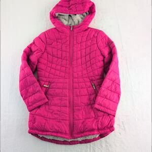 DKNY Quilted Puffer Faux Fur Lined Coat Girl's Size 10/12 Hot Pink
